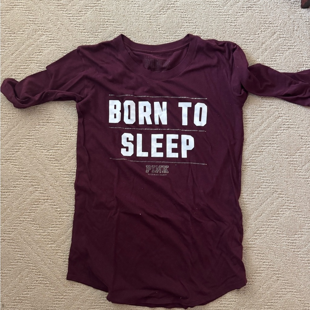 PINK Maroon 'Born to Sleep' quarter sleeve pajama dress
